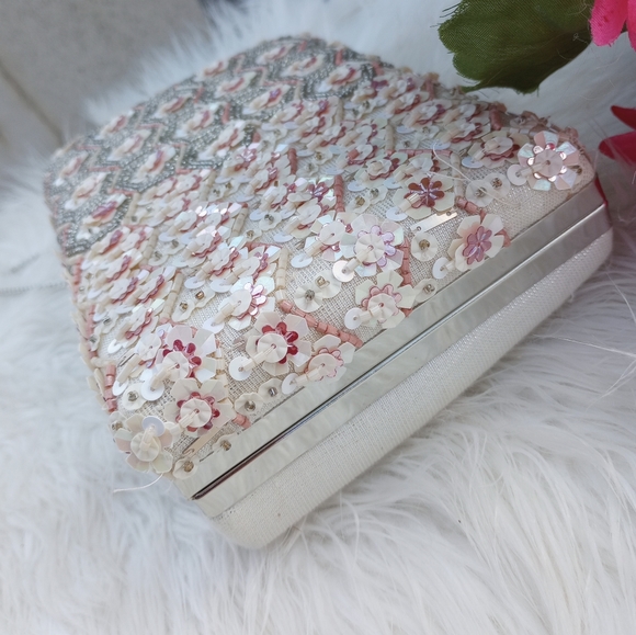Gianni Bini Blush Geometric Floral Beaded Minaudiere
